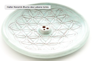 Halter Keramik Blume des Lebens türkis