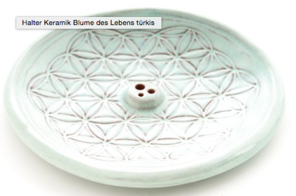 Halter Keramik Blume des Lebens türkis
